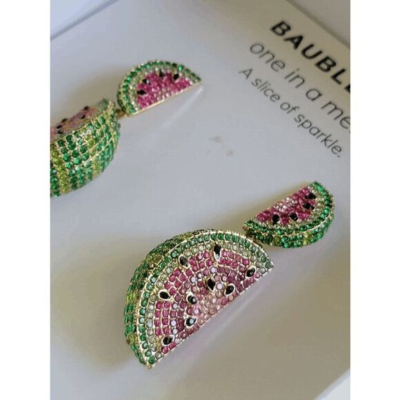 ๐ BAUBLEBAR Crystal WatermelonโSlice Drop Statement Earrings NEW IN BOX - Picture 12 of 14